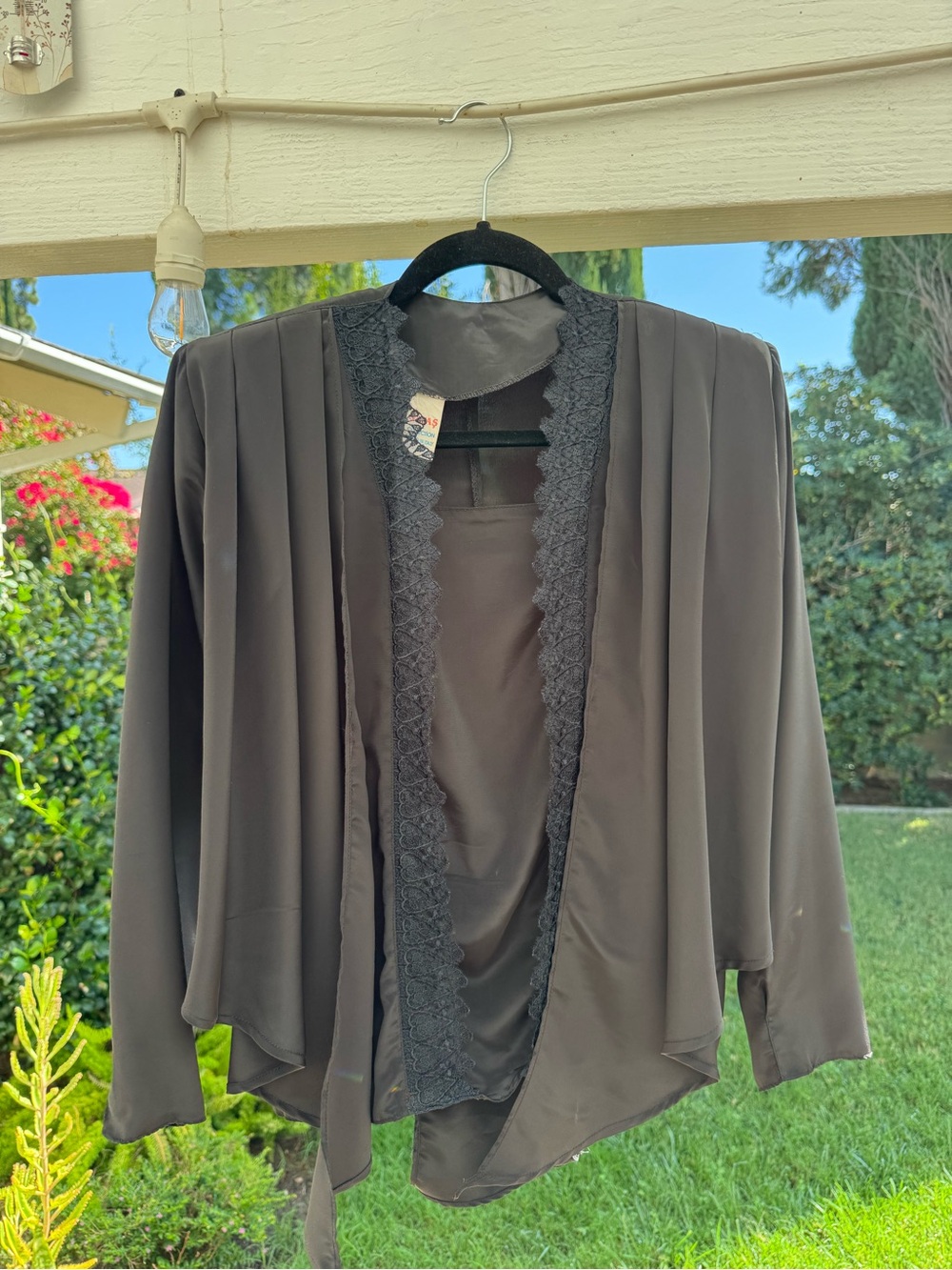 Women's Black Lace-Trim Open Front Blouse